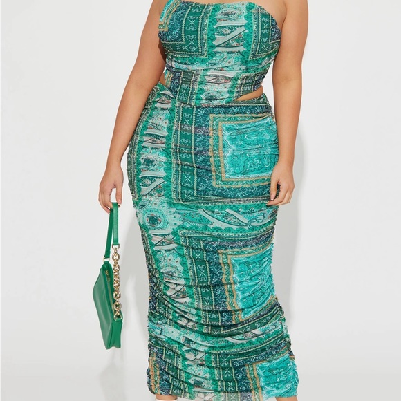 Mesh Skirt Set - Green/Combo - Picture 4 of 5